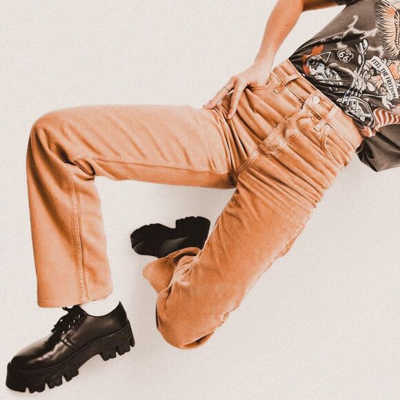 Topshop Color Block Cord Straight Jeans – Two-Tone Brown (28) - Picture 1 of 7